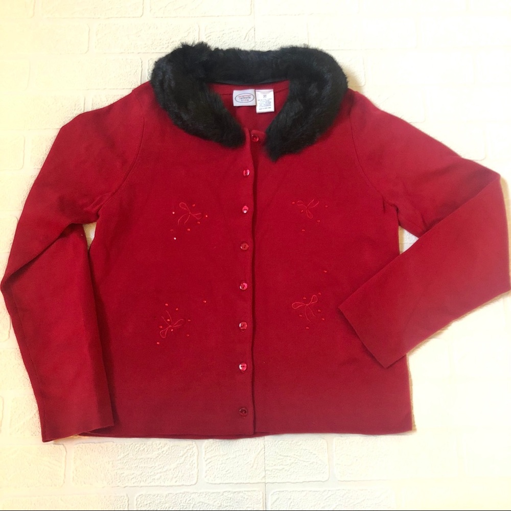 Talbots Kids Fur Collar Cardigan